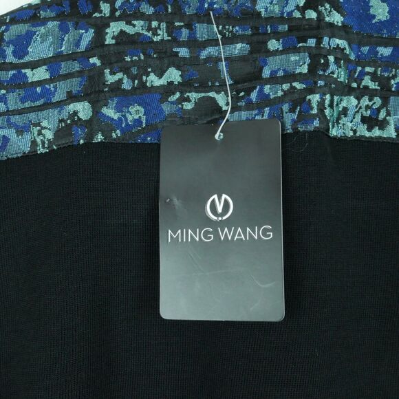 Ming Wang XS Jacket Career Blazer Artsy Blue Print Mixed Media Open Elegant - Picture 7 of 8